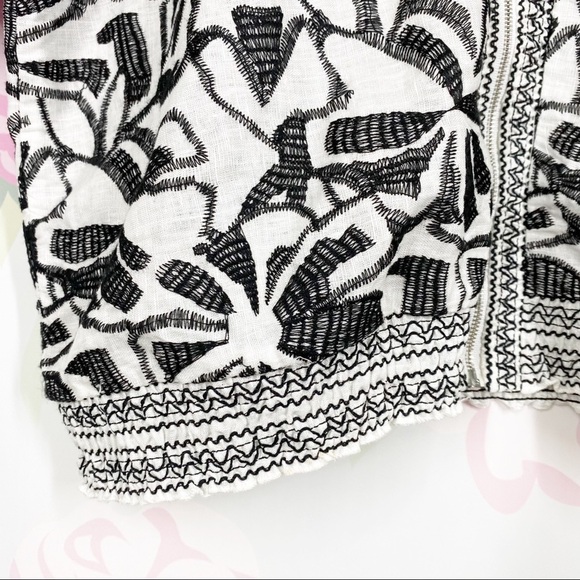 Chico’s Floral Boho Embroidered Linen Zip Up Blouse XL - Picture 5 of 13